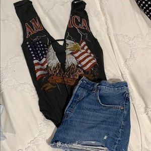 Ripped “America” bodysuit